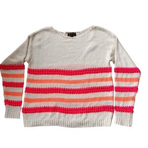 POL Striped Openwork Round Neck Knit sweater Womens Small